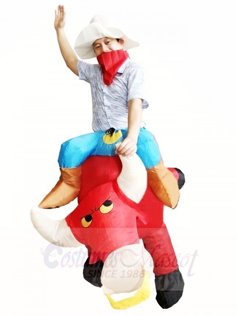 Cowboy Ride on Red Bull Inflatable Halloween Xmas Costumes for Adult