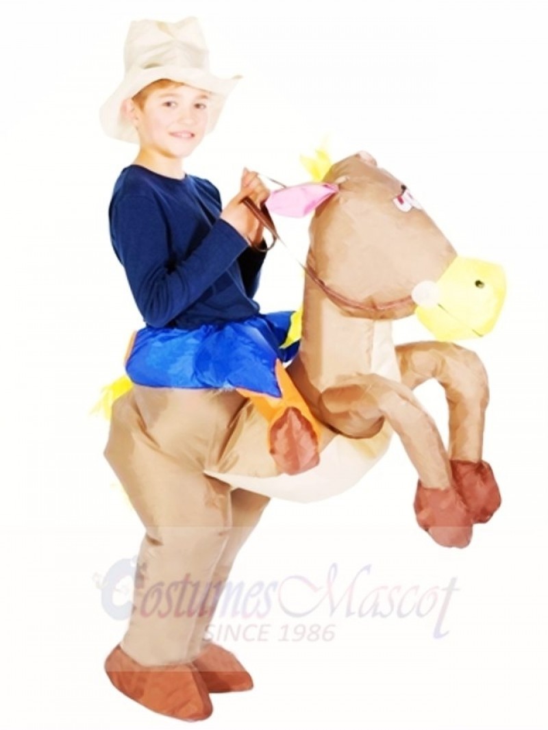 Cowboy Ride on Brown Horse Inflatable Halloween Xmas Costumes for Kids