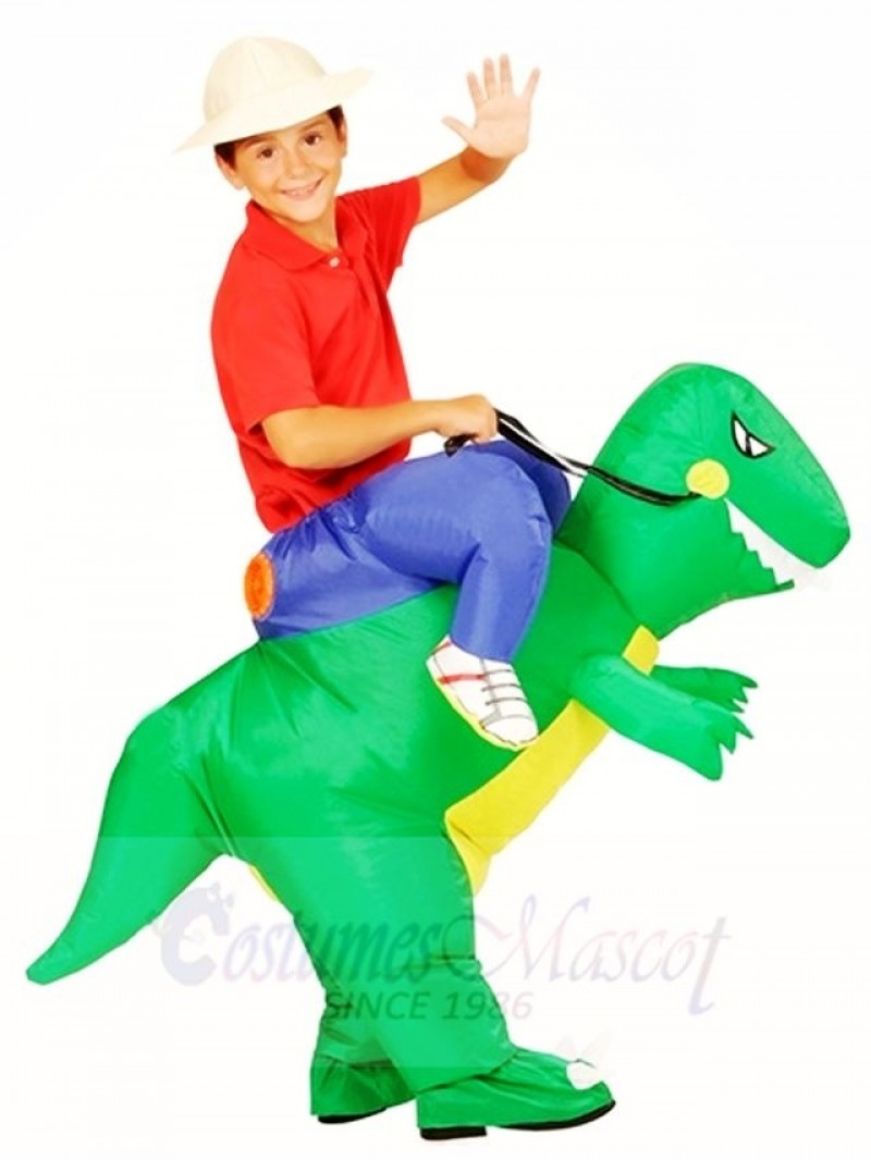 Green Dinosaur Carry me Ride On T-rex Inflatable Halloween Christmas Costumes for Kids