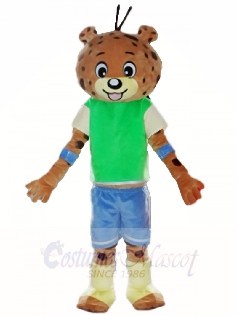 Green Shirt Blue Pants Leopard Panther Mascot Costumes Animal