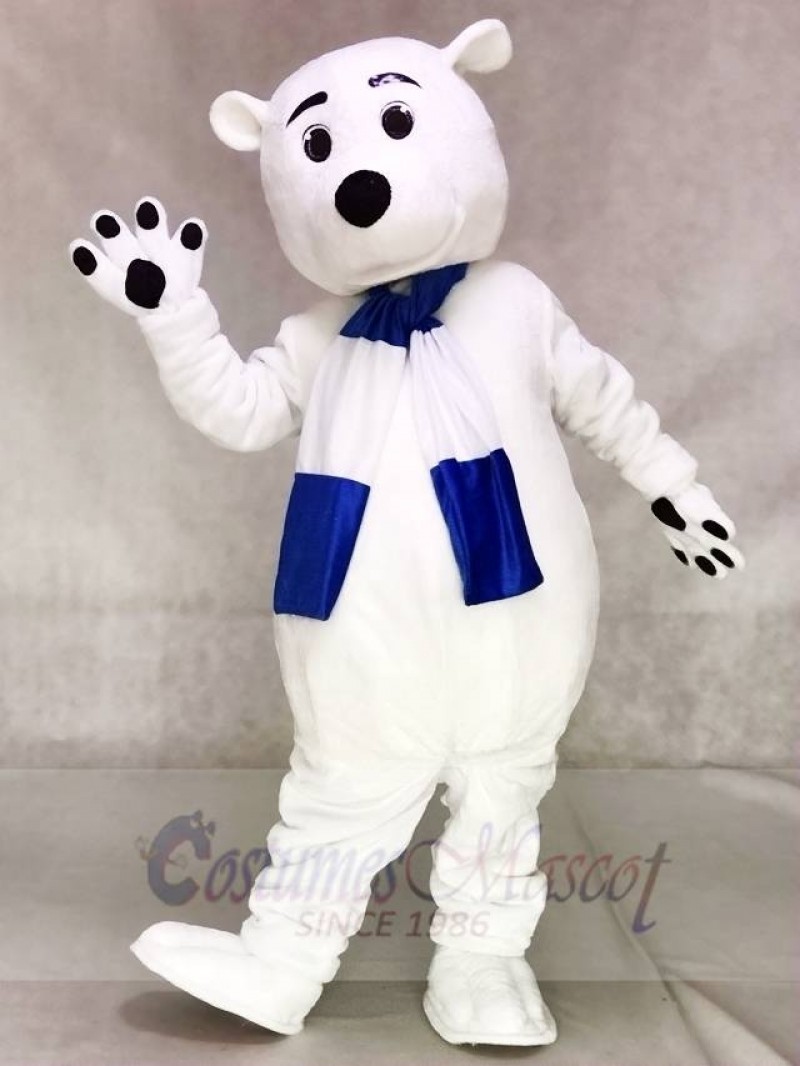 Blue and White Scarf Polar Bear Mascot Costumes Animal