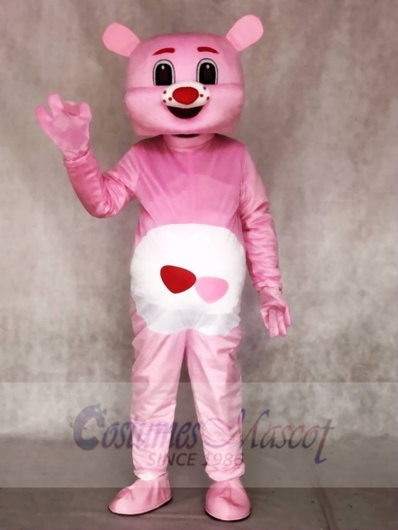 Pink Bear with Red Heart Mascot Costumes Animal