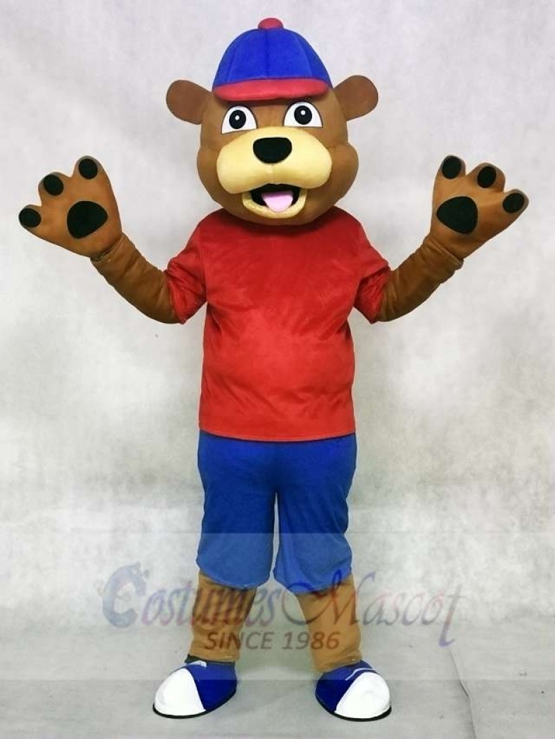 Red Vest Happy Brown Animal Bear Mascot Costumes Animal