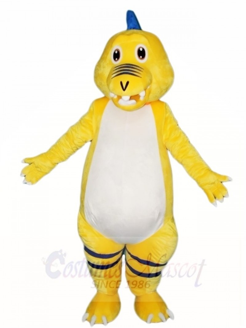 Yellow Dinosaur with Blue Spikes Mascot Costumes Animal 