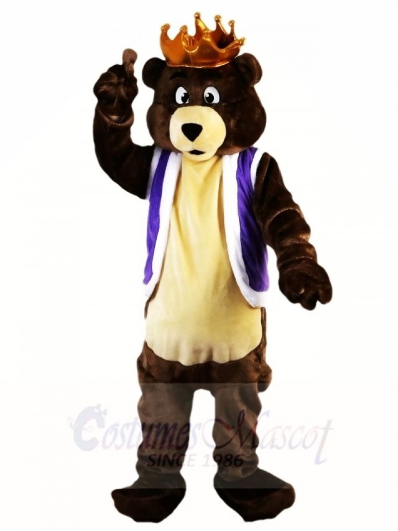 Dark Brown King Bear with Crown Mascot Costumes Animal