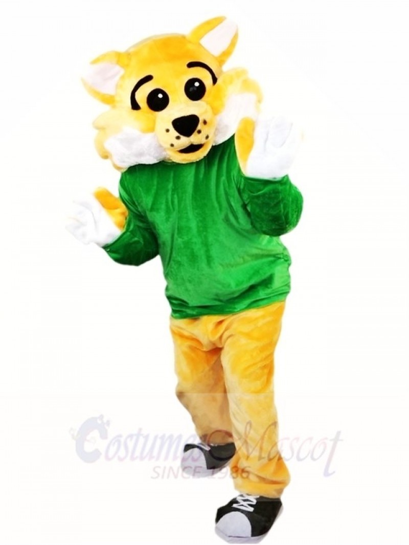 Yellow BobCat WildCat in Green Shirt Mascot Costumes Animal