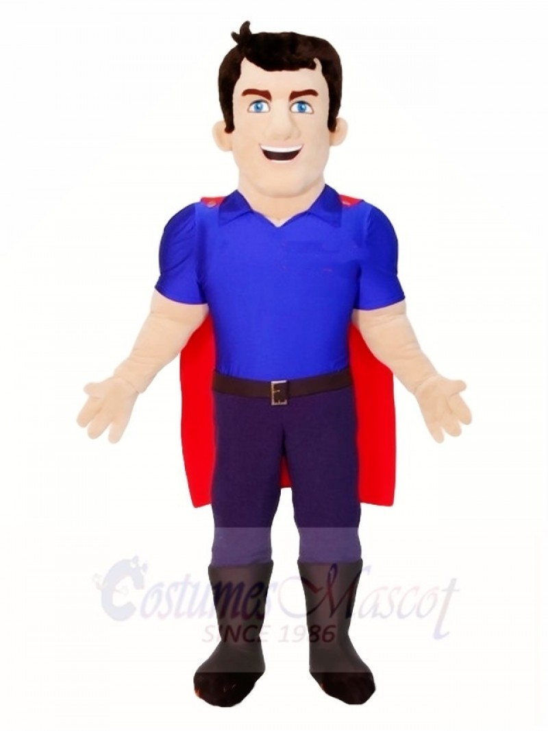 Cartoon Blue Shirt Super Hero Mascot Costumes People
