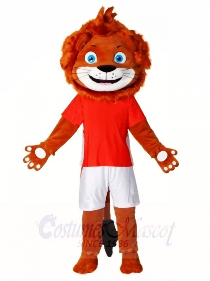 Happy Lion in Red Shirt Mascot Costumes Animal