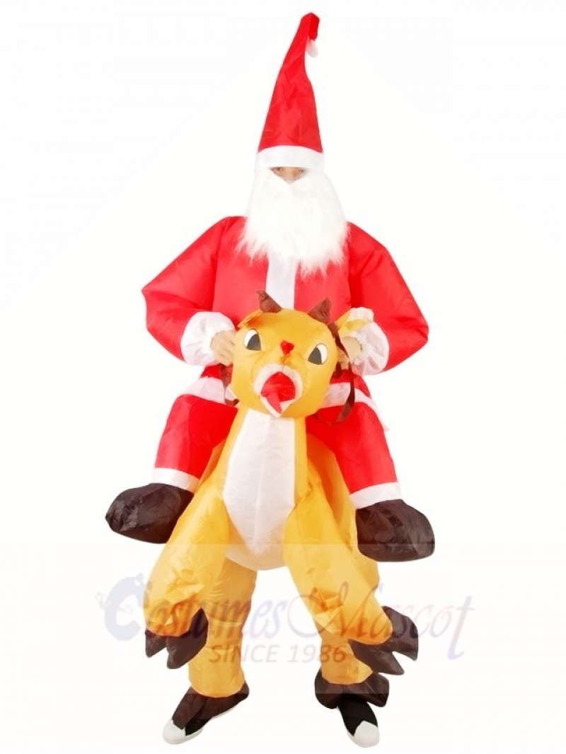 Reindeer Carry Santa Claus Father Christmas Inflatable Halloween Xmas Costumes for Adults