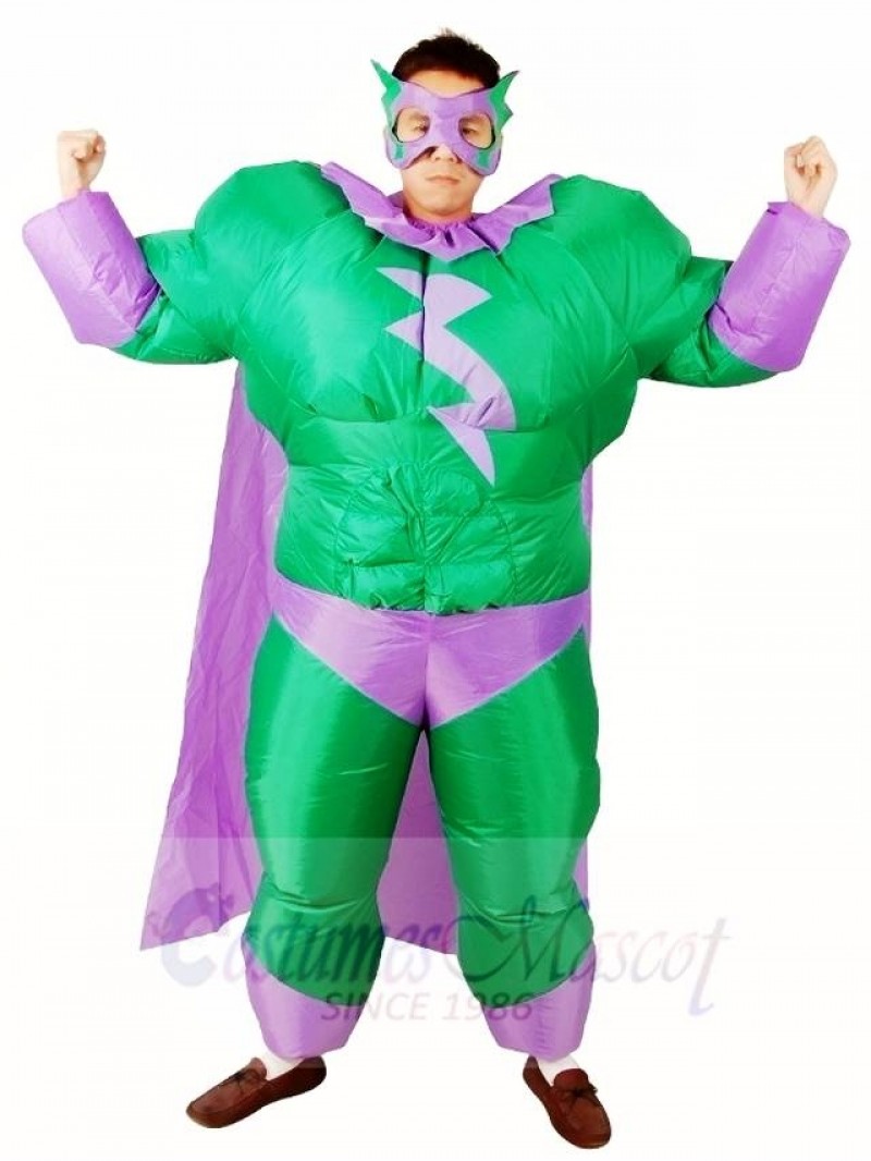 Fat Superman Green Superhero Inflatable Halloween Xmas Costumes for Adults