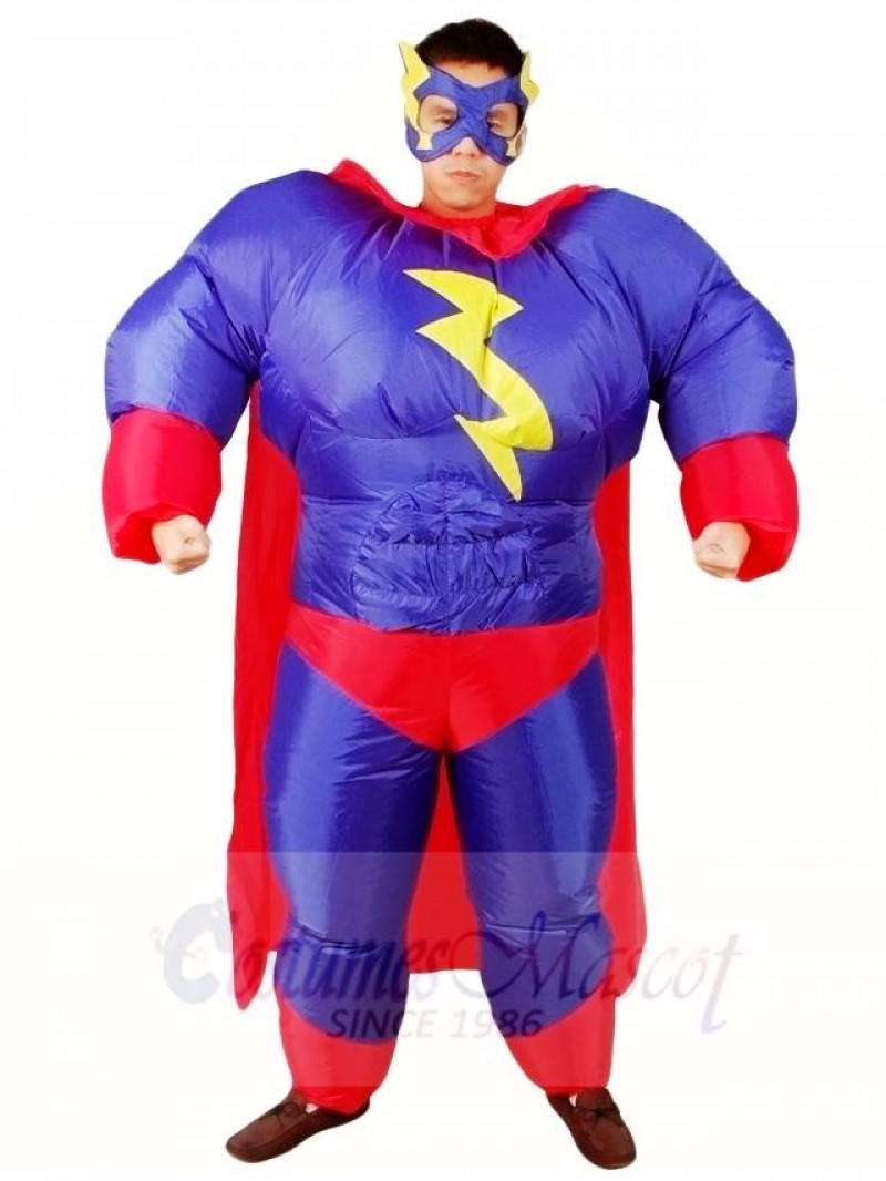 Fat Superman Purple Superhero Inflatable Halloween Xmas Costumes for Adults