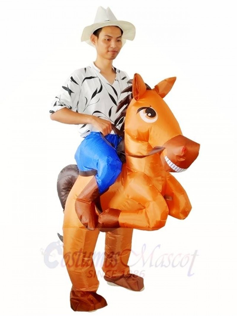 Brown Horse Carry me Ride on Inflatable Halloween Xmas Costumes for Adults