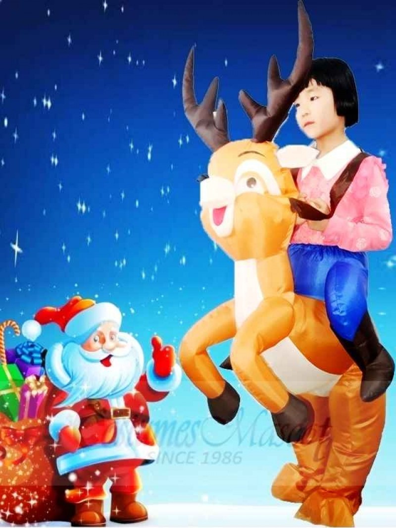 Ride On Reindeer Inflatable Halloween Christmas Xmas Costumes for Kids