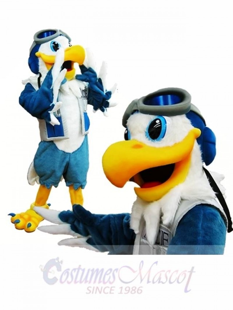 Blue and White Eagle Ace Mascot Costume Pilot Bird Hawk Mascot Costume Animal 