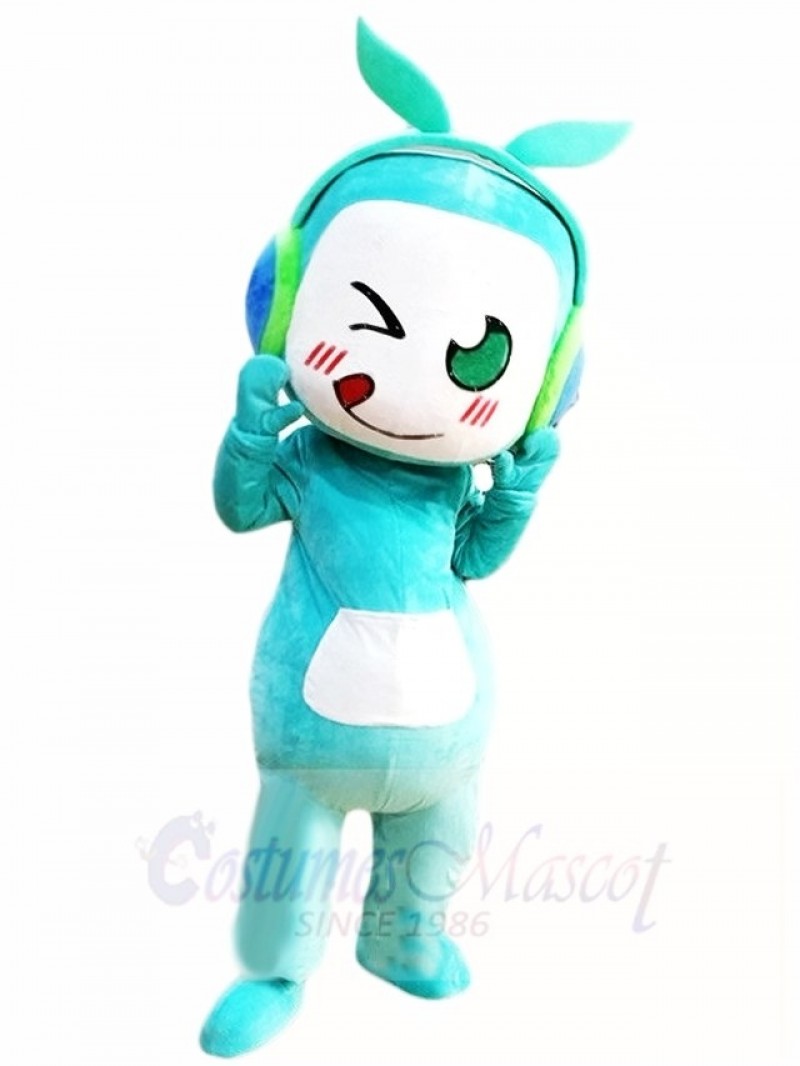 Blue Music Boy with Leaves Headset Mascot Costumes People