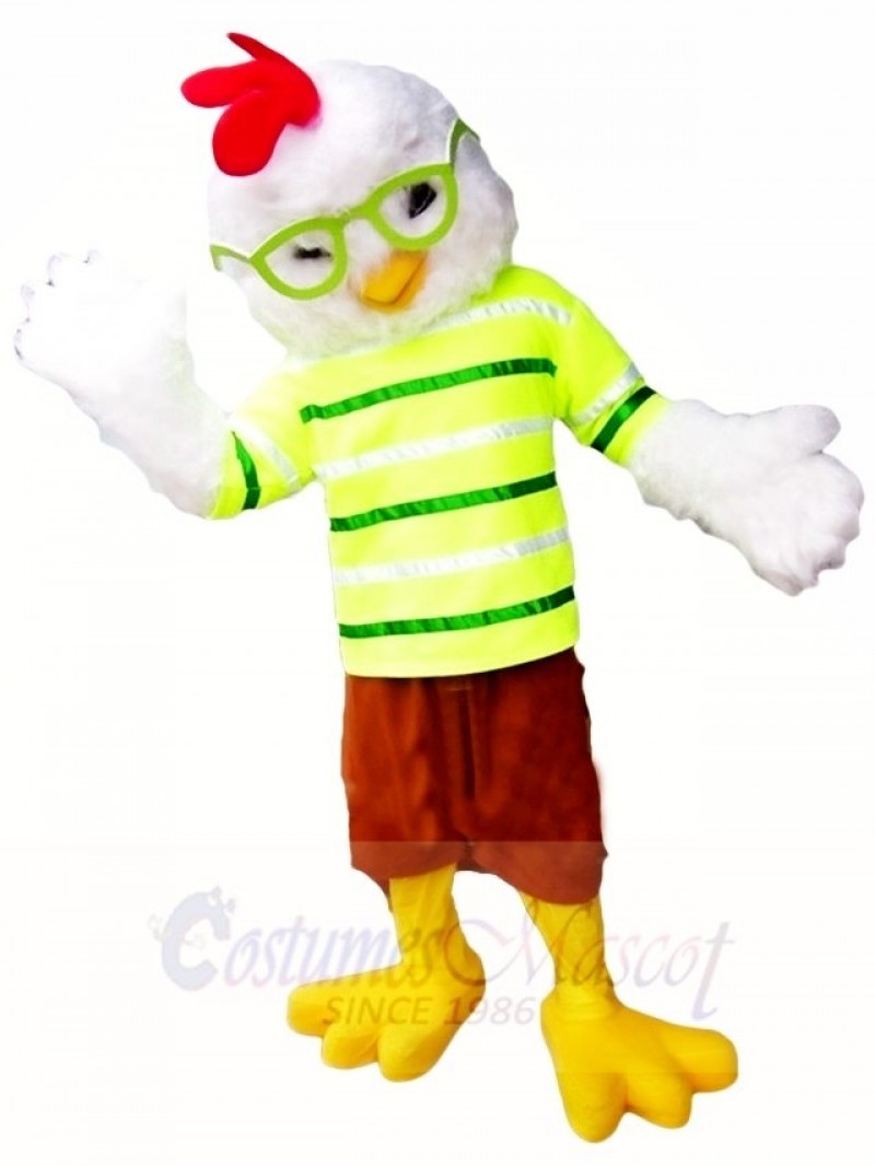 Cute Chicken Cock Rooster with Glasses Mascot Costumes Poultry Animal 