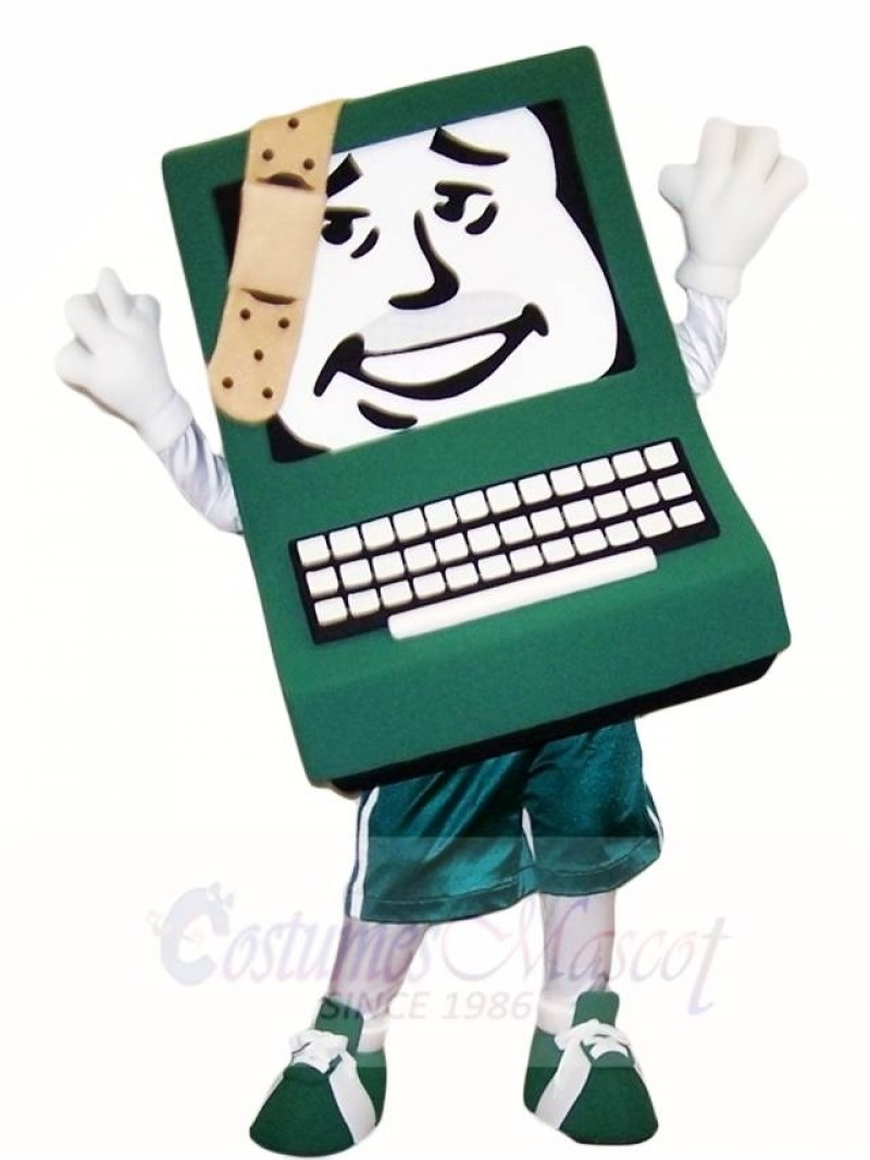 Green Computer with Band-aid Mascot Costumes  