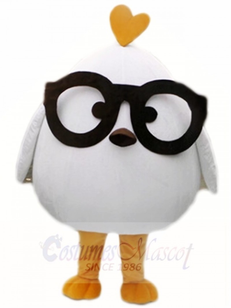 White Chicken with Black Glasses Mascot Costumes Poultry Animal