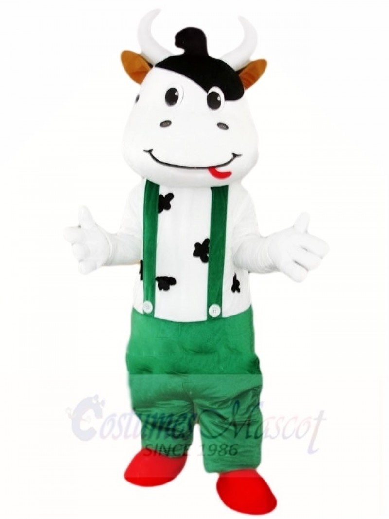 Cow Mascot Costumes with Green Overalls Animal