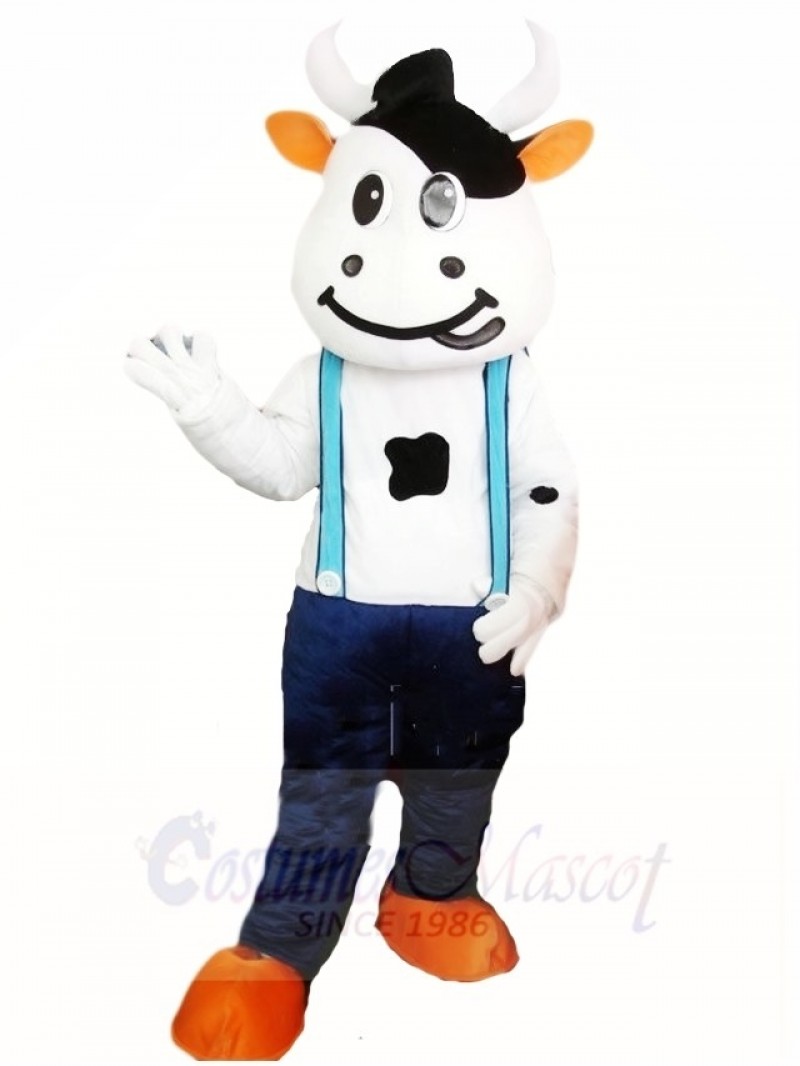 Cow Mascot Costumes with Blue Overalls Animal 