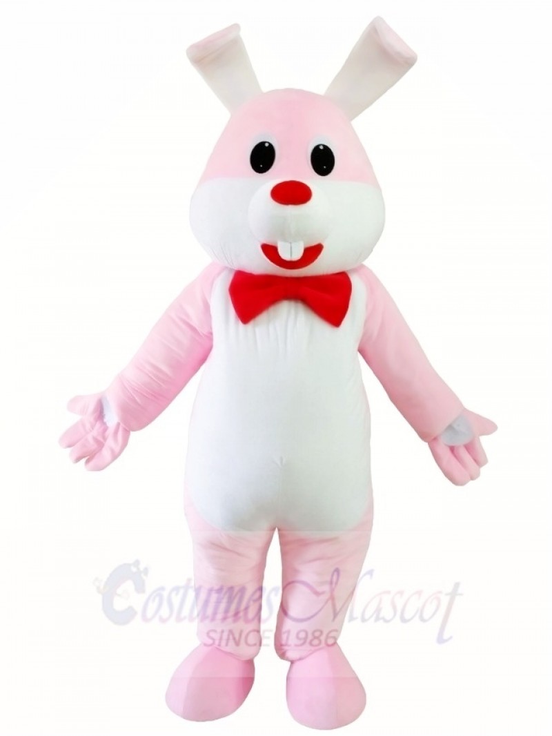 Pink Rabbit Easter Bunny with Red Bowknot Mascot Costumes Animal