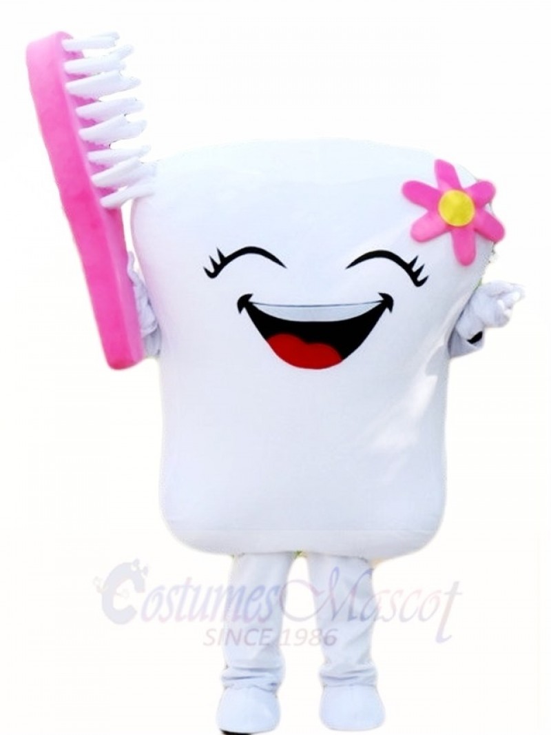 Tooth with Pink Toothbrush for Dentist Clinic Mascot Costumes