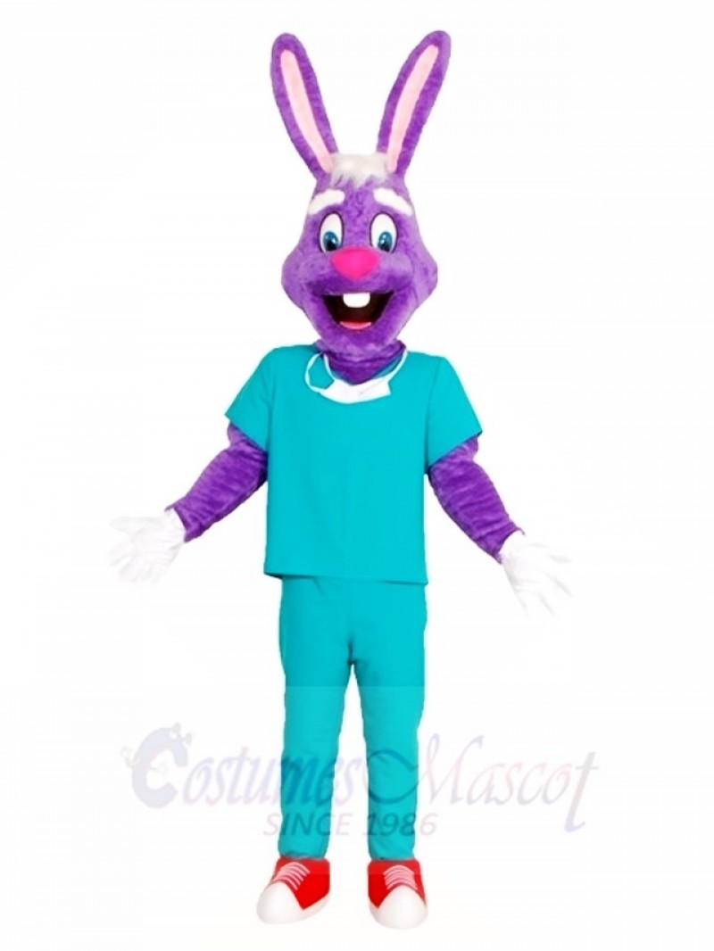 Purple Rabbit Doctor Mascot Costumes Animal Easter Bunny