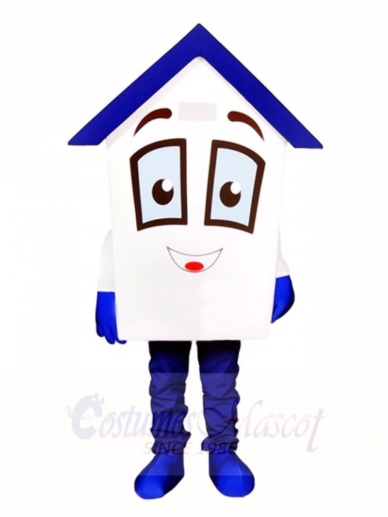 Blue Roof House Home Mascot Costumes For Real Estate Agency Promotion