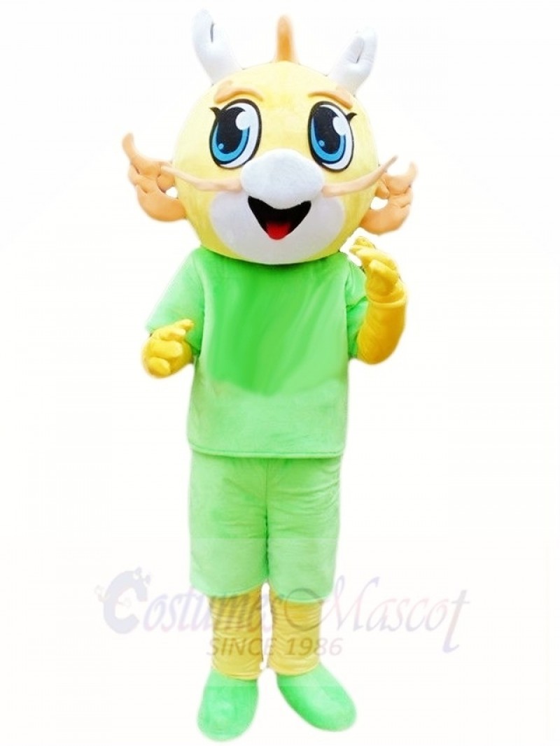 Yellow Dragon in Green Suit Mascot Costumes 