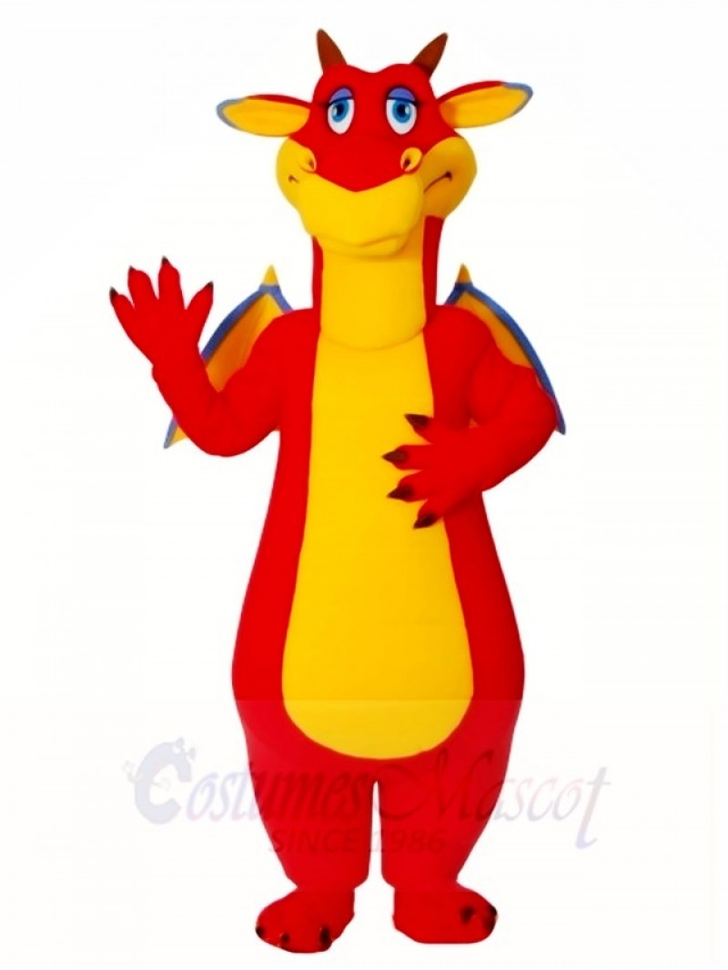 Red Dragon with Blue Wings Mascot Costumes 