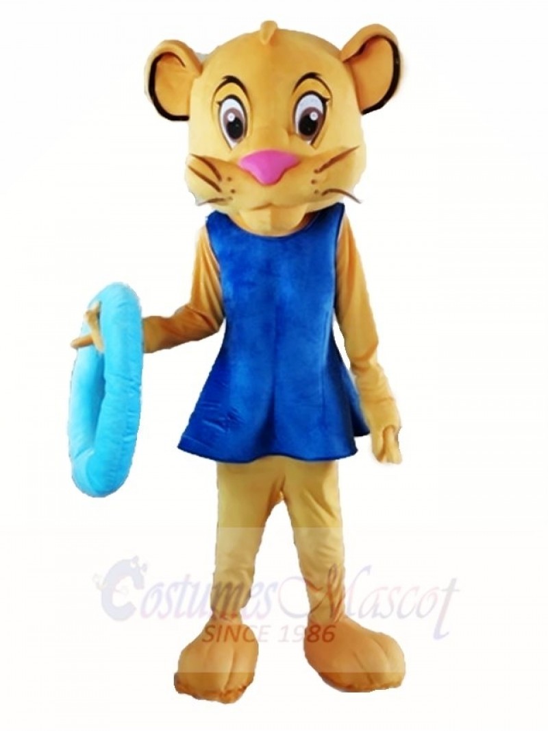 Lifeguard Female Lion Cougar in Blue Dress Mascot Costumes Animal