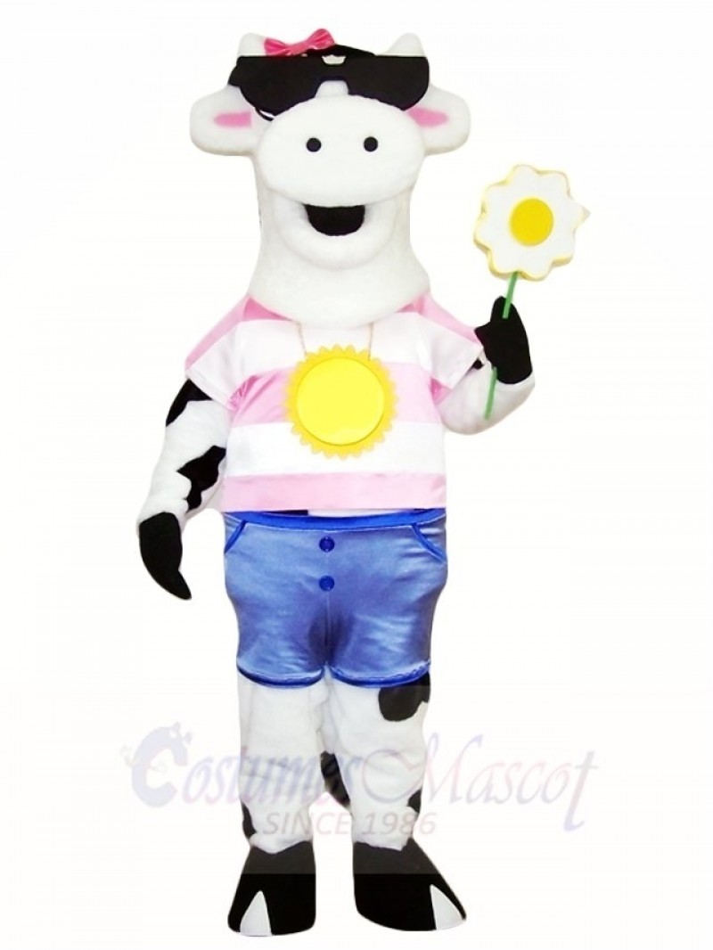 White Cow with Sunglasses Mascot Costumes Farm Animal