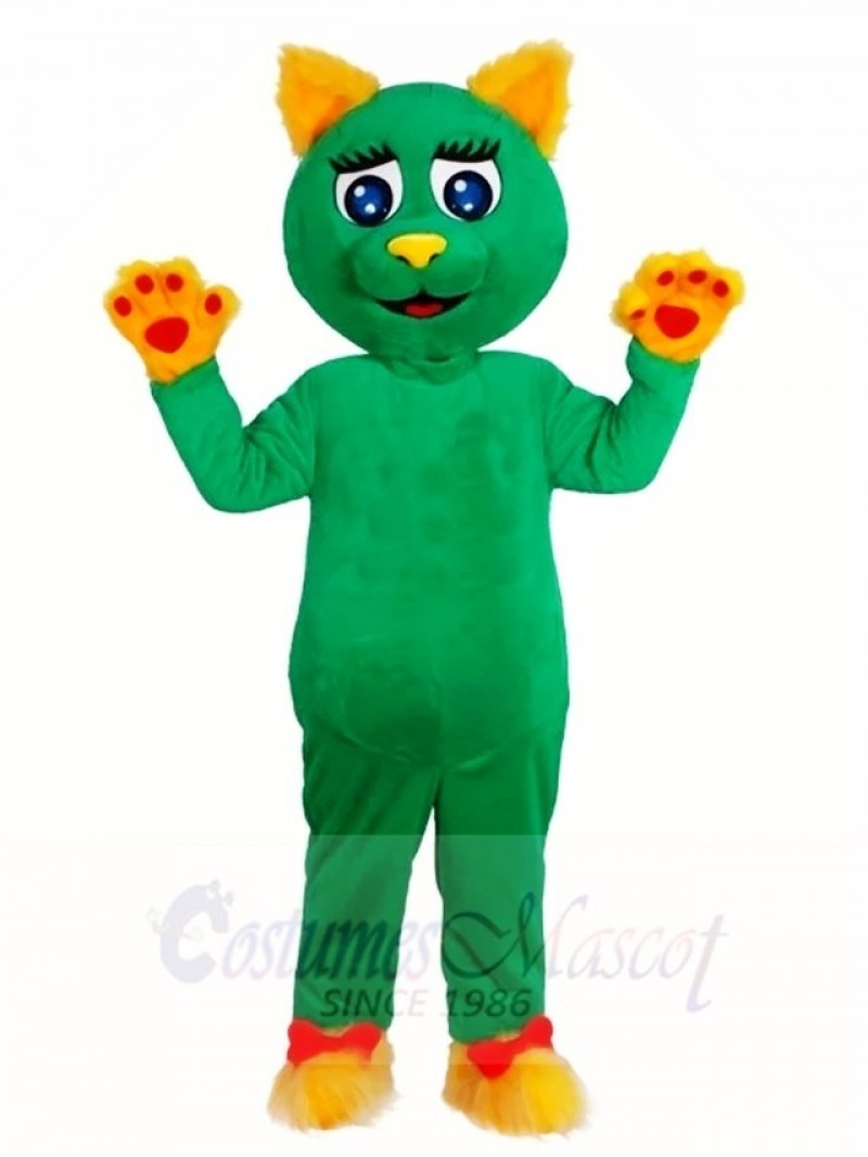 Green Cat with Yellow Ears and Paws Mascot Costumes Animal