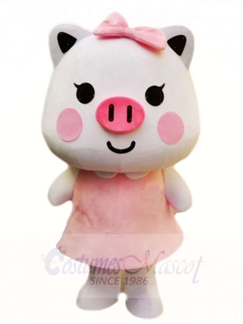 Pink Pig with Bow Mascot Costumes Cartoon
