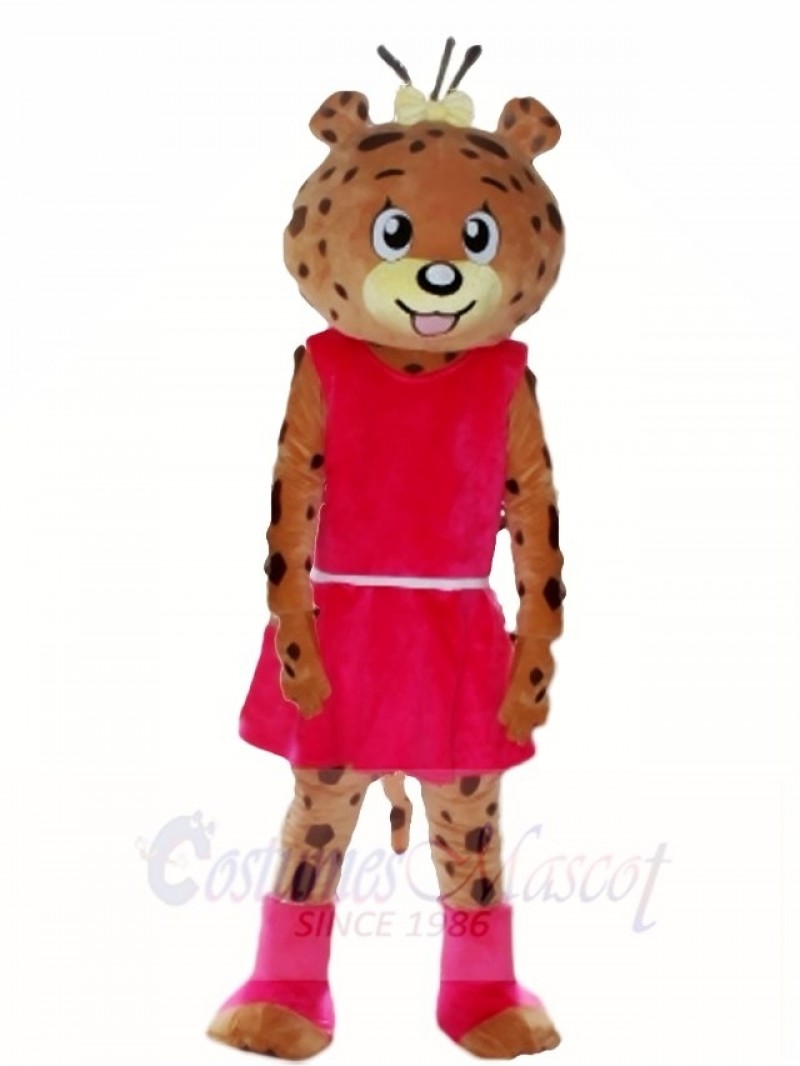 Pink Dress Leopard Panther Mascot Costumes Animal 