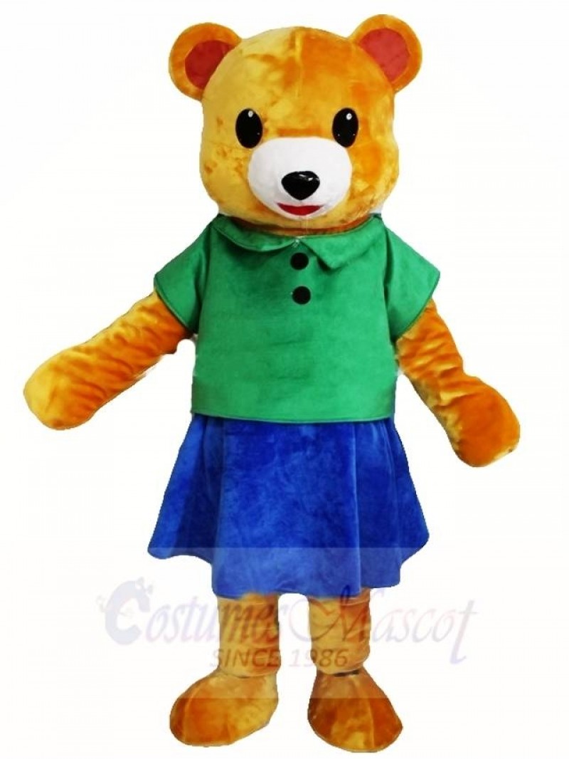 Brown Bear in Green Shirt and Blue Skirt Mascot Costumes Animal