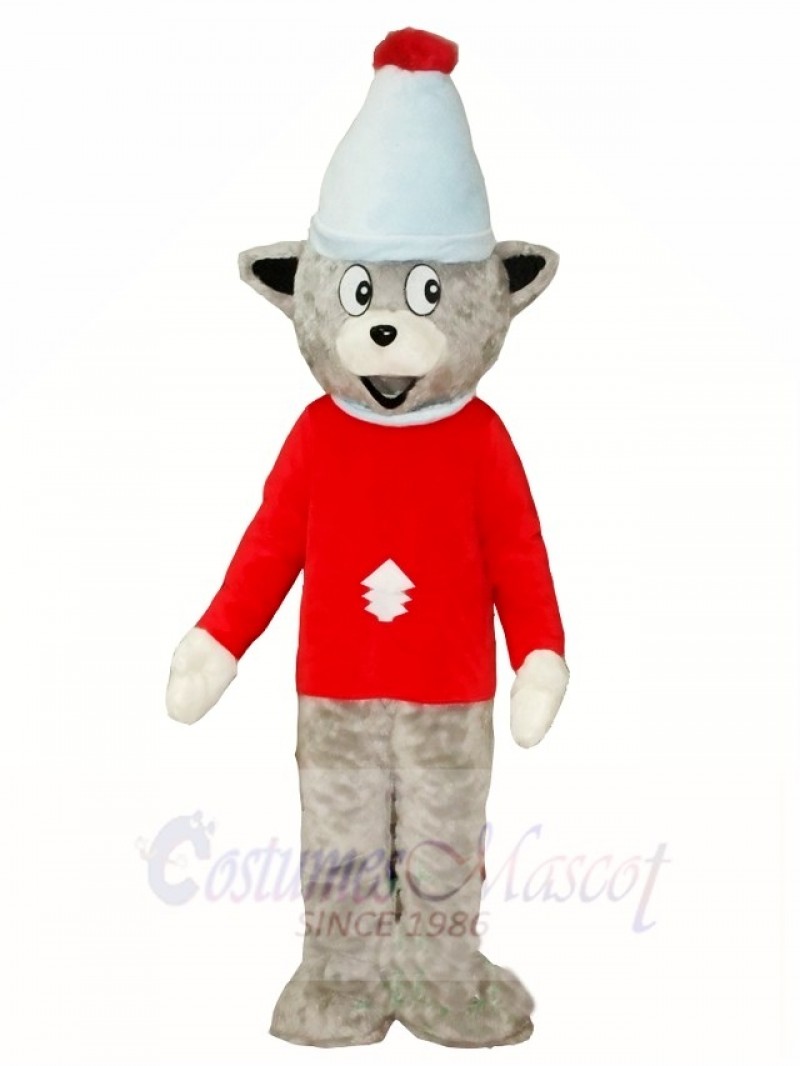 Gray Christmas Bear in Red Shirt Mascot Costumes Animal 