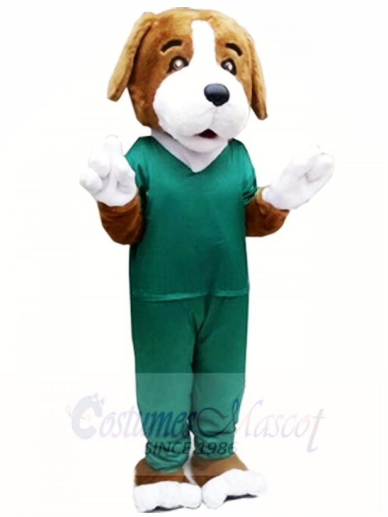 Brown Dog in Green Suit Mascot Costumes Animal 