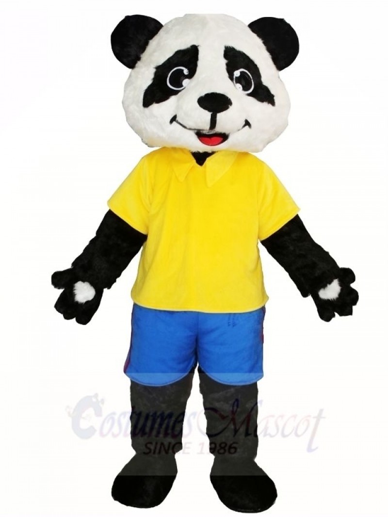 Yellow Shirt Blue Pants Panda Mascot Costumes Animal