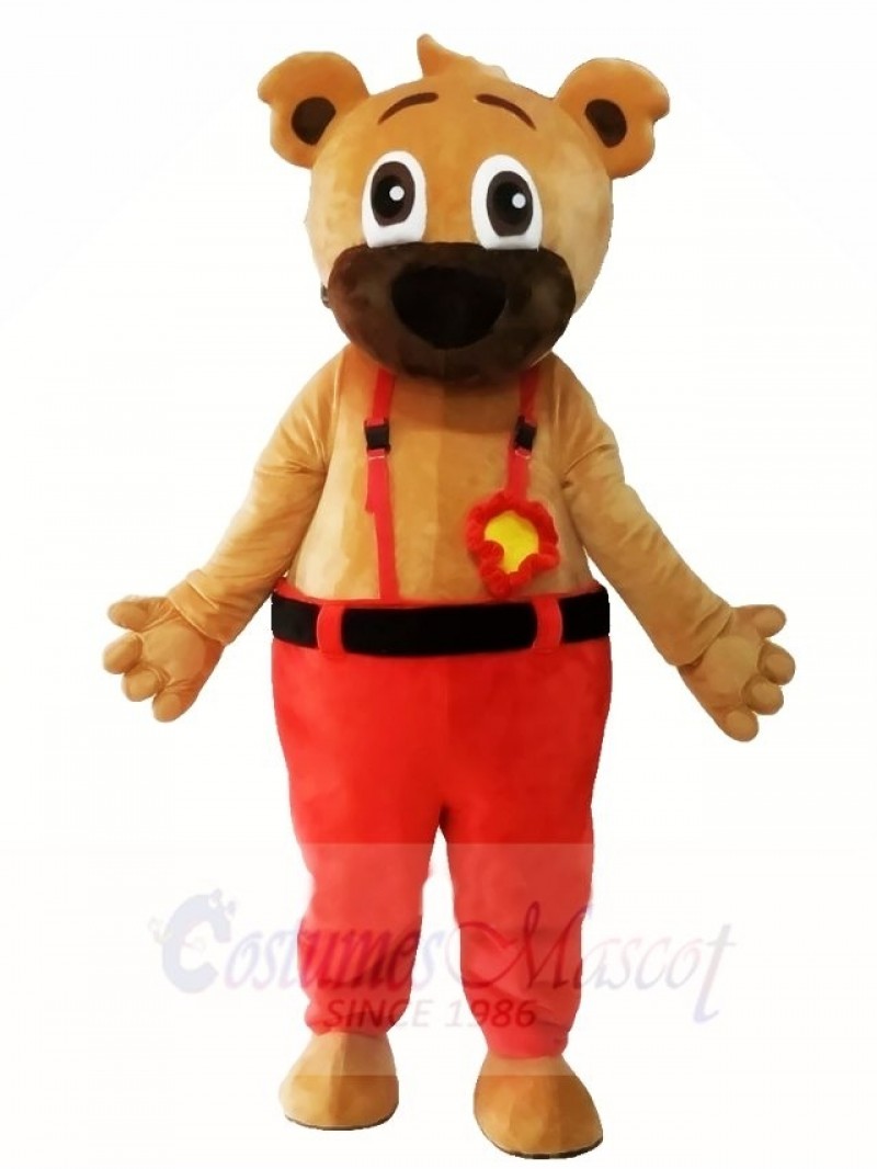 Brown Bear in Red Overalls Mascot Costumes Animal 