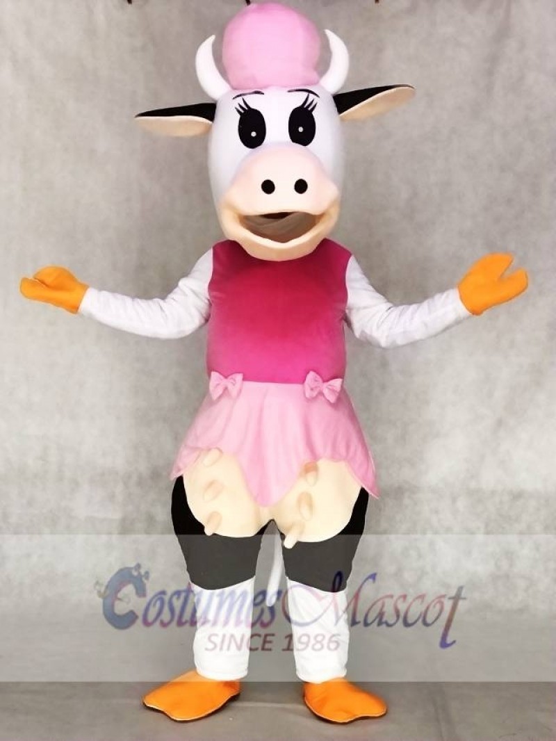 Cow in Pink Dress Mascot Costumes Animal