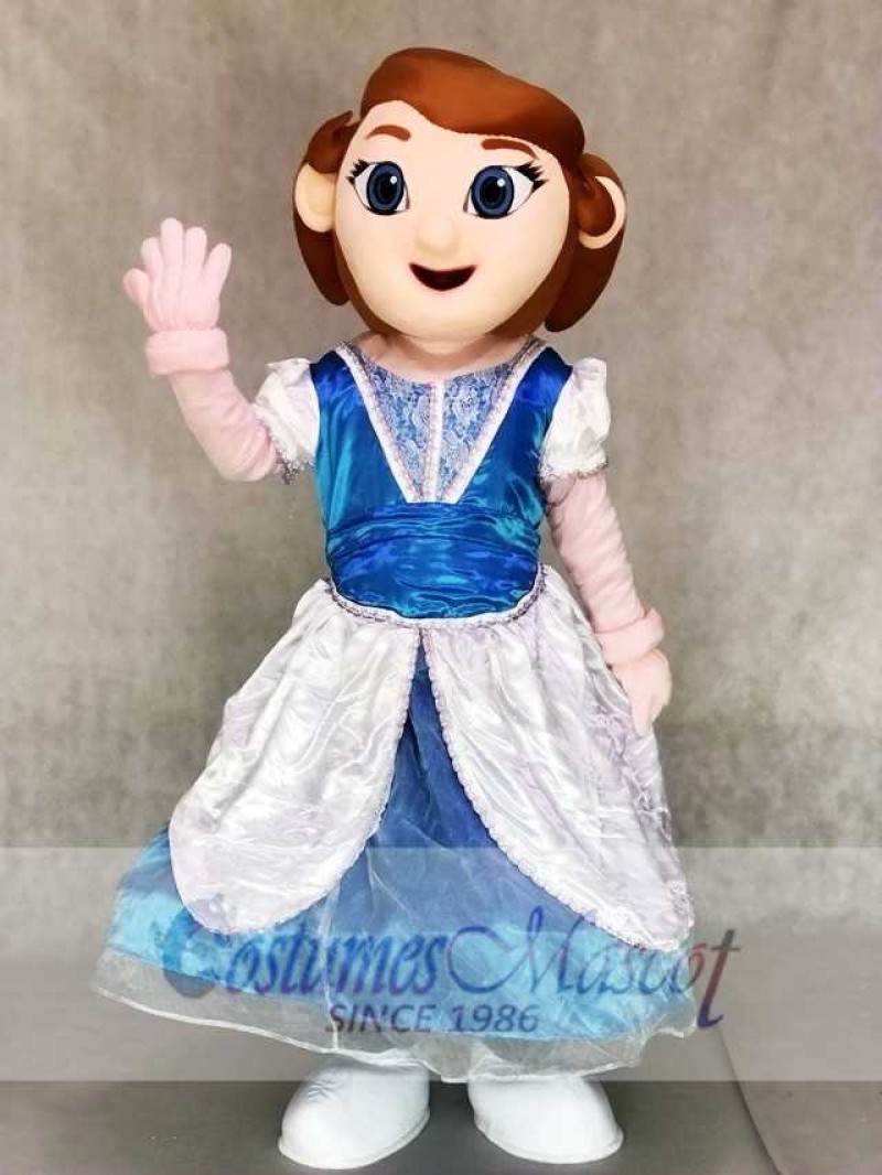 Princess Mascot Costumes in Blue and White Dress