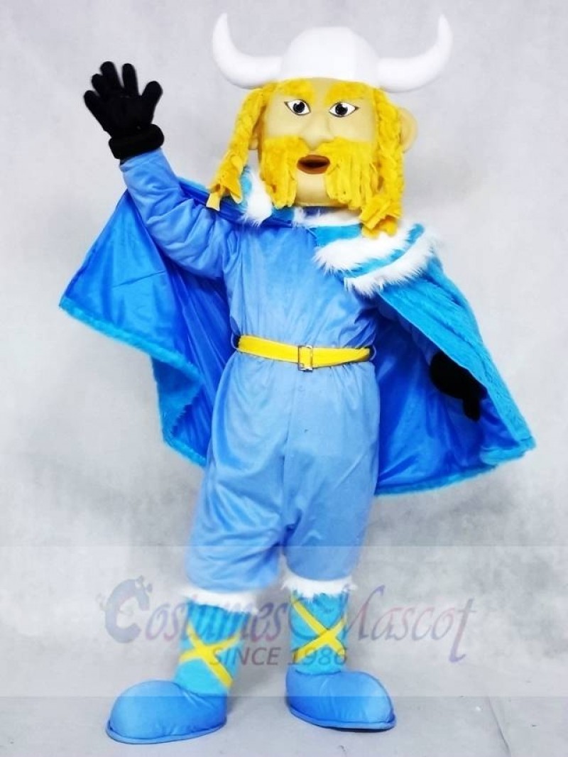 Thor the Giant Viking with Blue Body and Cloak Mascot Costumes People