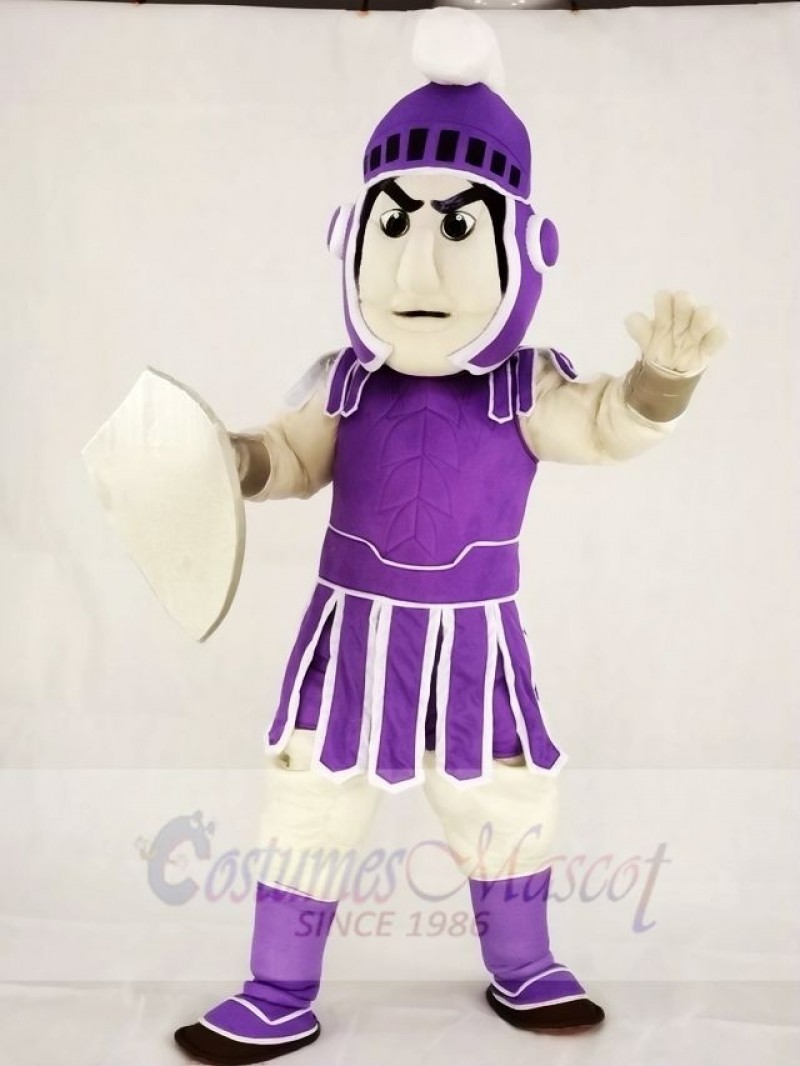 Purple Spartan Trojan Knight Sparty with Shield Mascot Costumes People