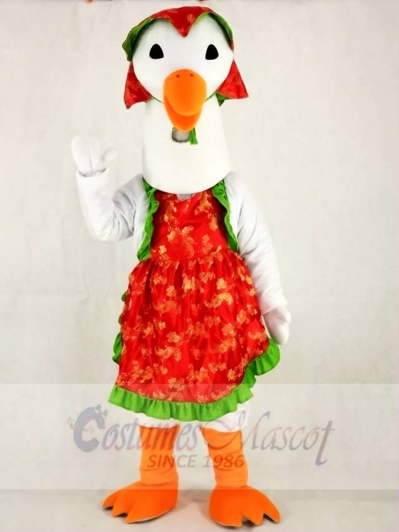 Cute White Mother Goose with Hat Mascot Costume 