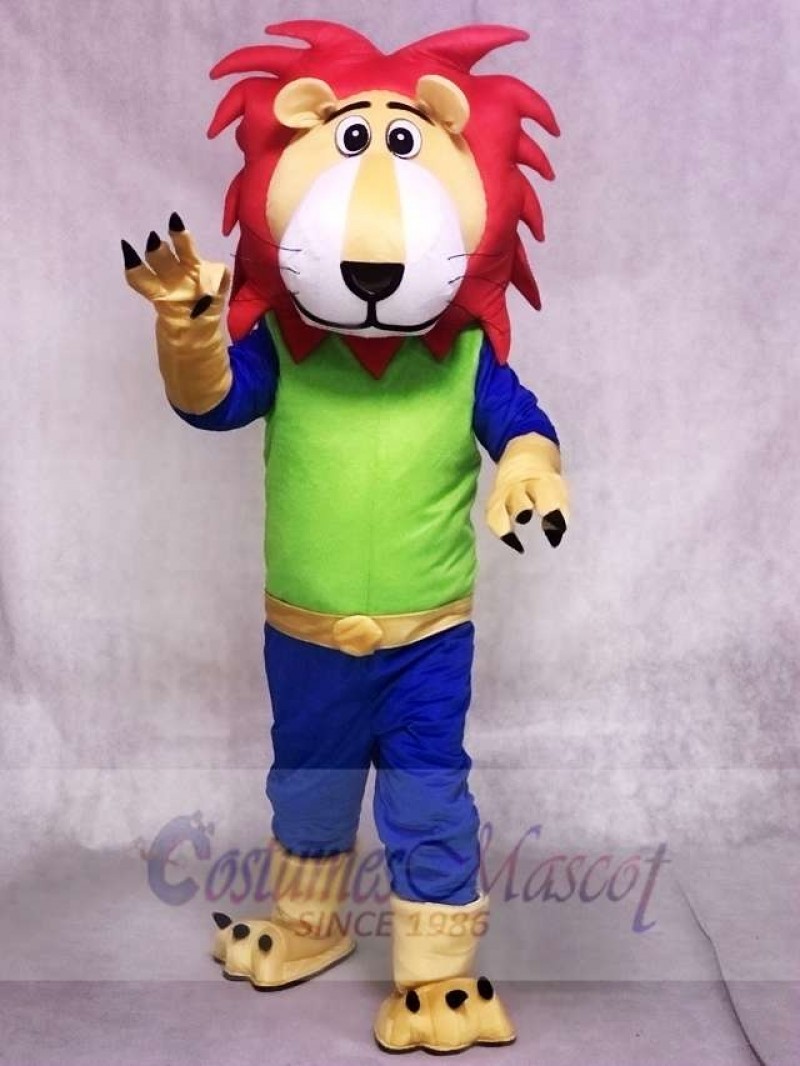 Green And Blue Leo Lion With Red Hair Mascot Costumes Animal