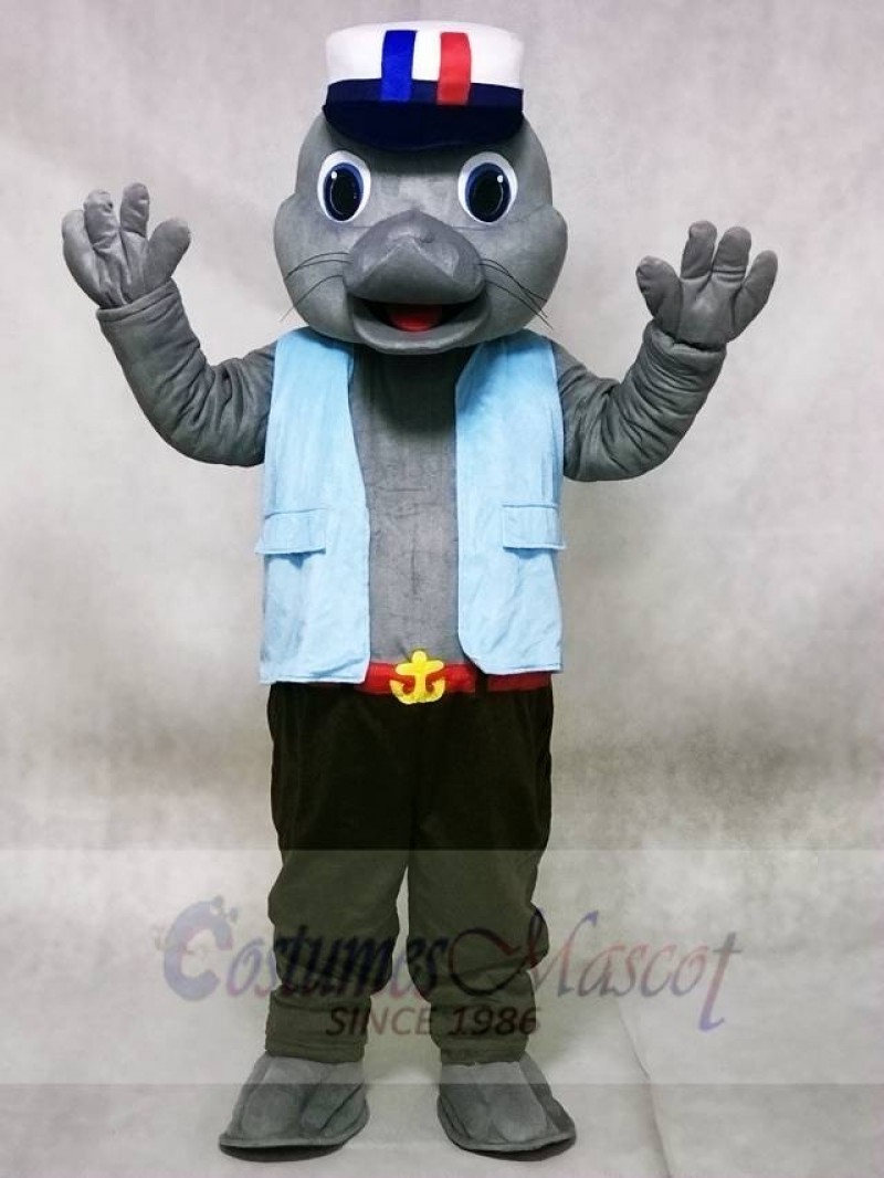 Cute Sailor Sea Lion Seal with Blue Vest Mascot Costumes Animal