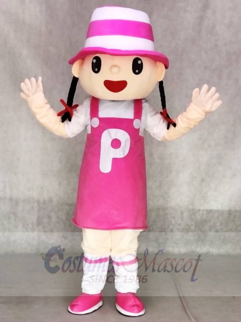 Cute Pink Hat Girl Mascot Costumes Animal