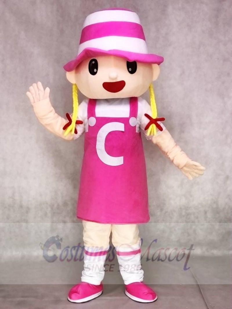 Pink Hat Girl Blonde Mascot Costumes Cartoon People
