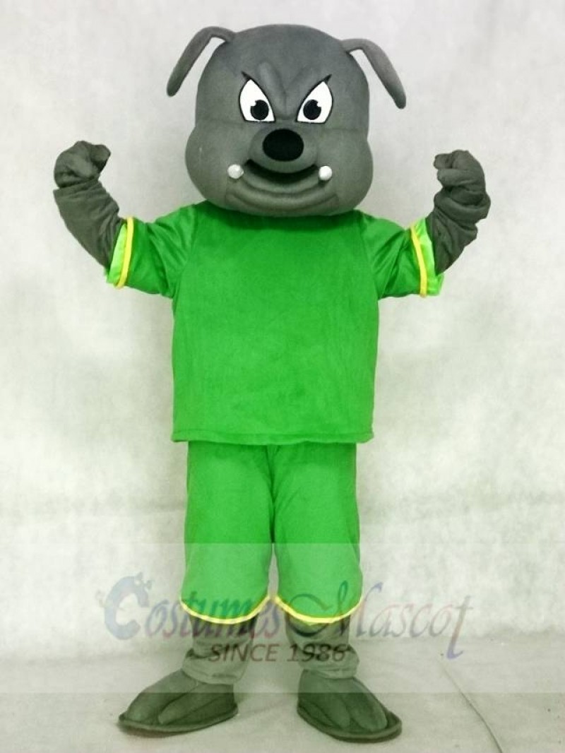 Gray Bulldog Mascot Costumes Animal with Green Shirt